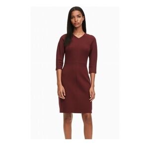 Carven 3/4 Sleeve Cotton Blend Mini Dress in Burgundy Size Large NWT